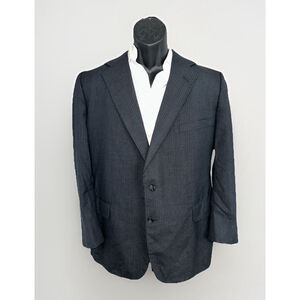 Tom James Royal Classic 48R Charcoal Blue Stripe Custom Blazer Jacket